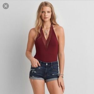Maroon Halter Bodysuit