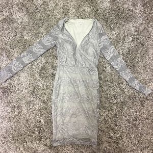 Charlotte Russe Grey Low-V Lace Bodycon Dress