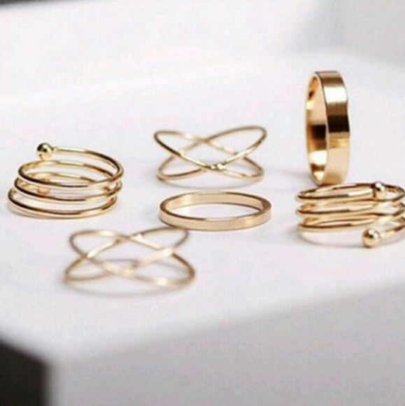 Jewelry - New In- 6 Multi Design Gold Midi Knuckle Rings Set
