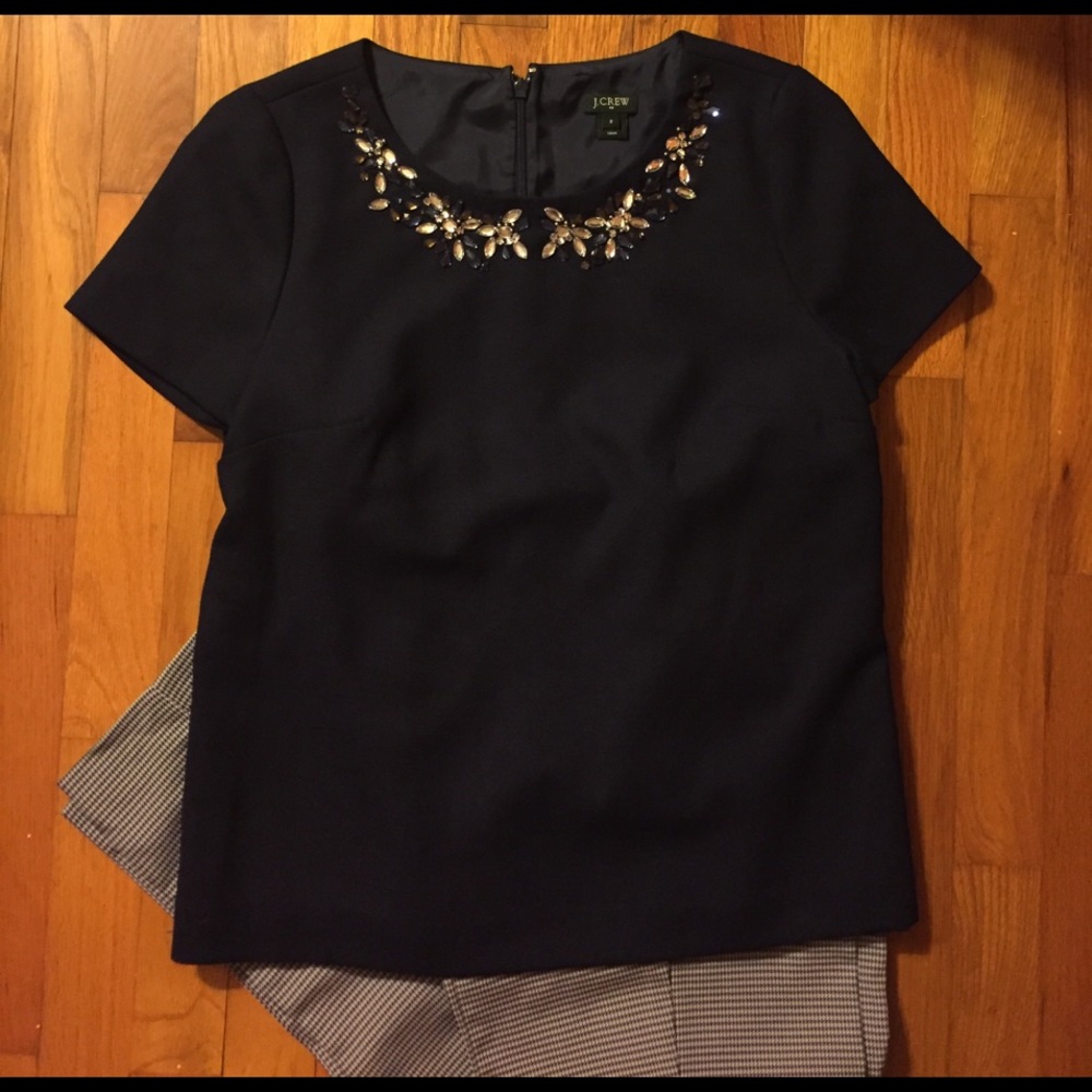 J Crew navy blue bejeweled top