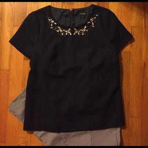 J Crew navy blue bejeweled top