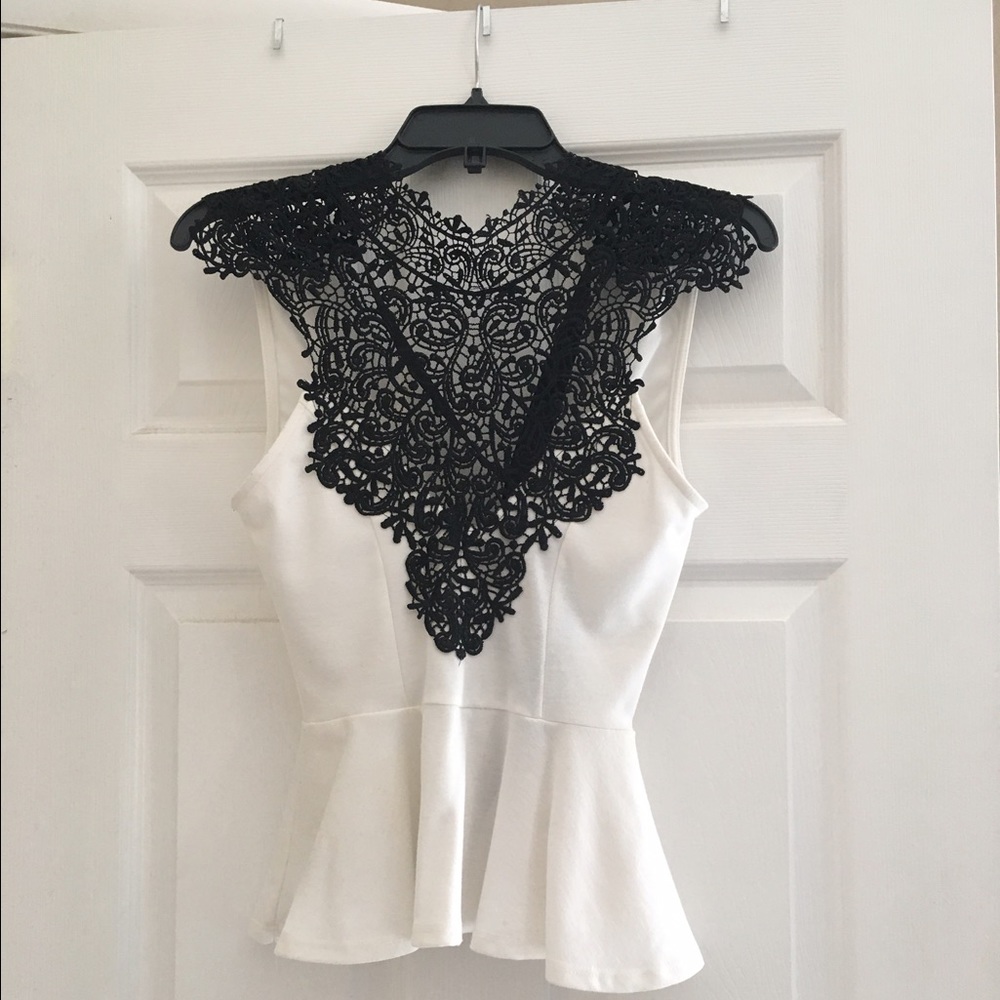 Black lace and cream top