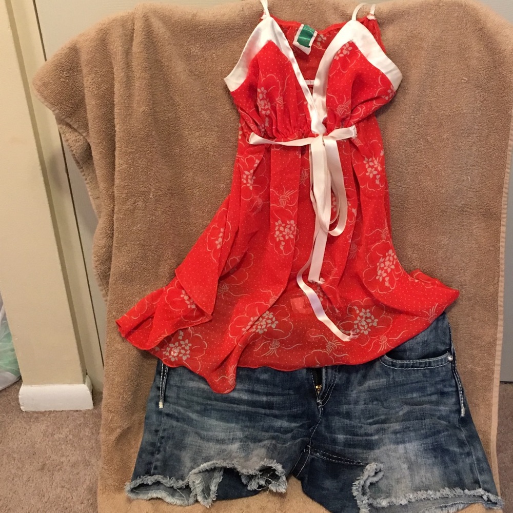 Tangerine and tan sheer tank top