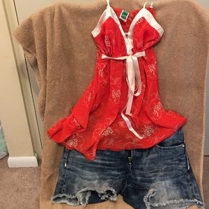 Tangerine and tan sheer tank top