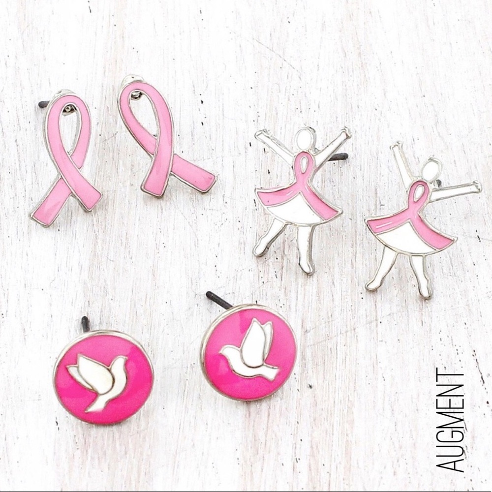 🆕Pink Ribbon, Woman, and Dove Earring Set