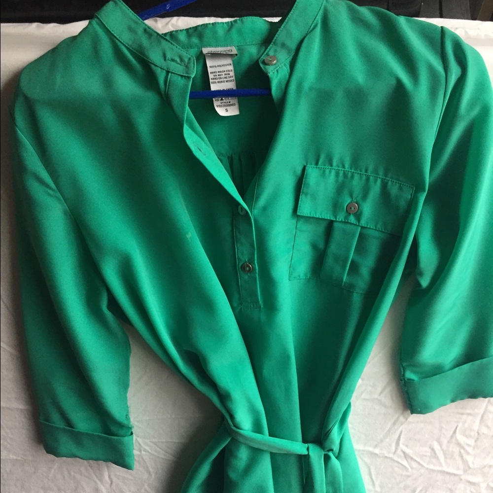 Charming Charlie green dress with belt