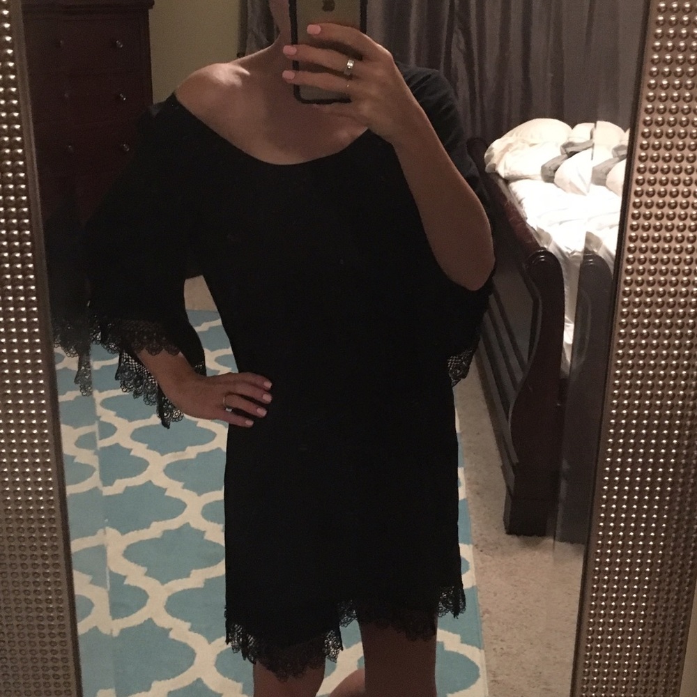 Black dress with lace fringe
