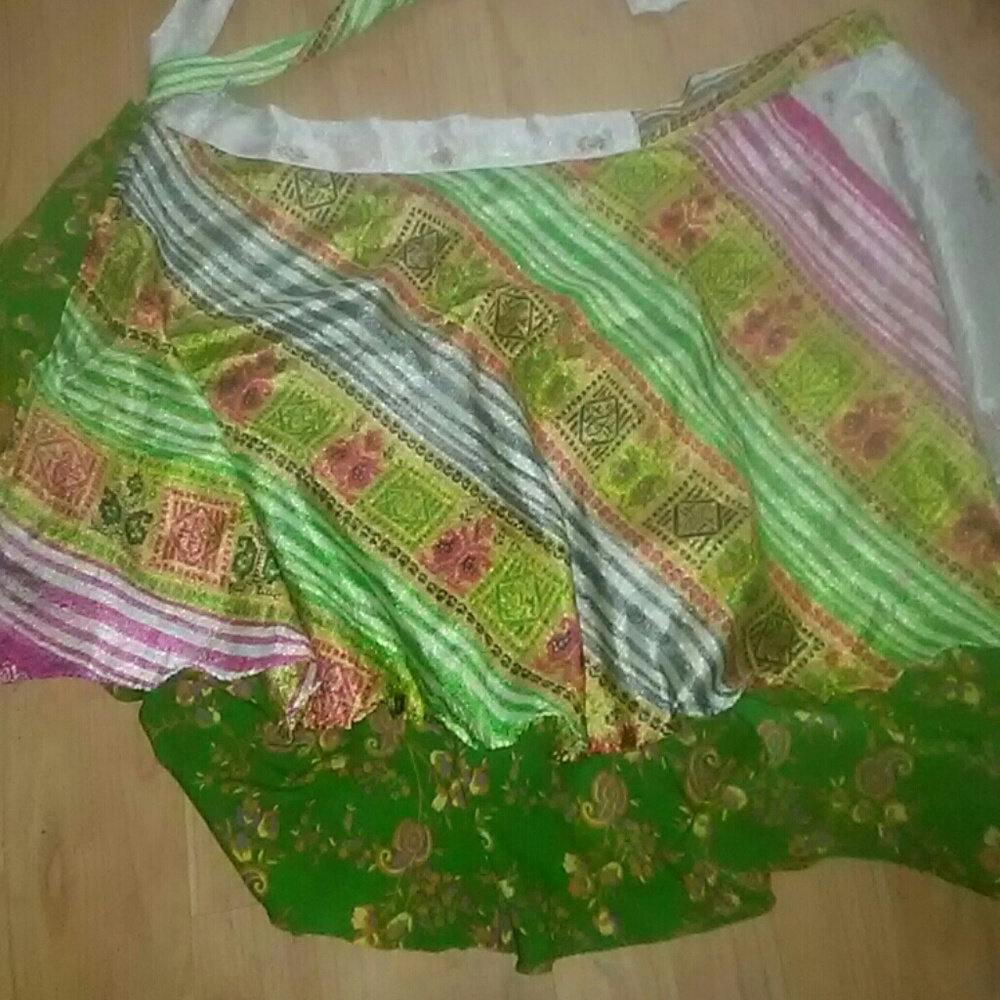 100% Silk Multi Wrap Skirt - holes for the ties are slightly frayed