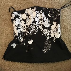 Black and white floral bustier