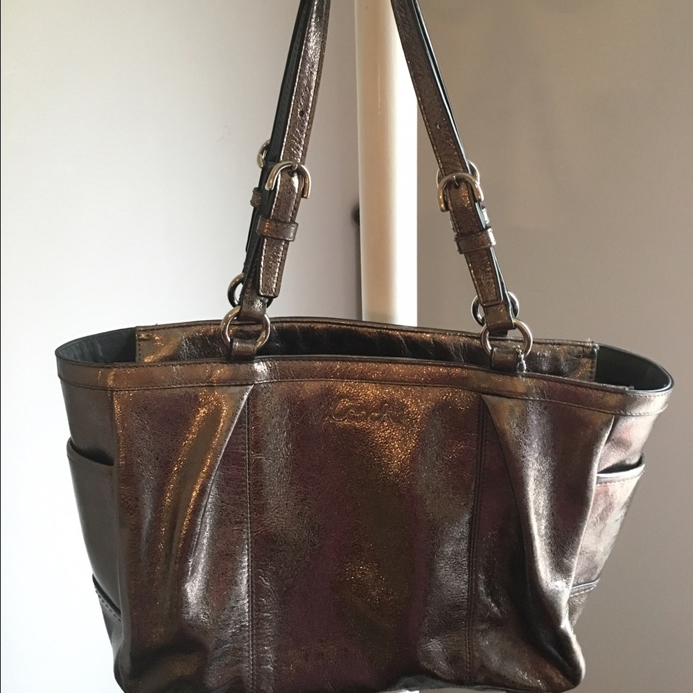 Metallic silver coach bag
