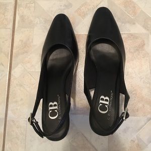 Close toe sling back leather heels.