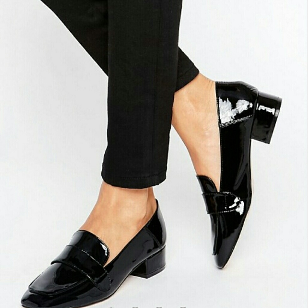 River Island patent block heel loafer