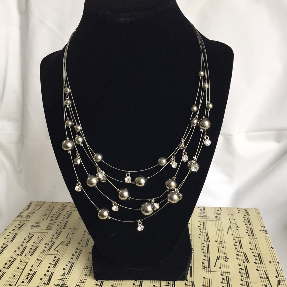 Cookie Lee Silver & Rhinestone Illusion Necklace