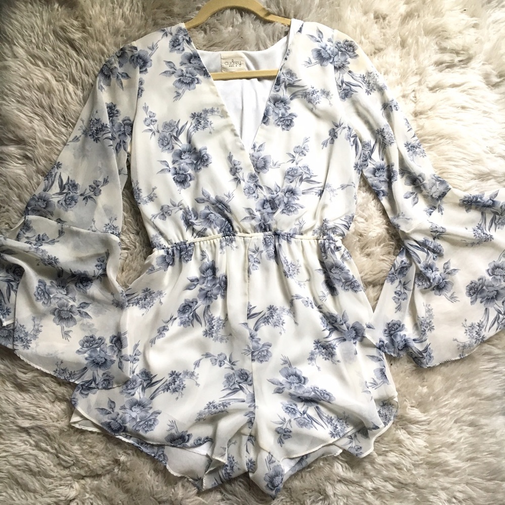 White and blue floral playsuit