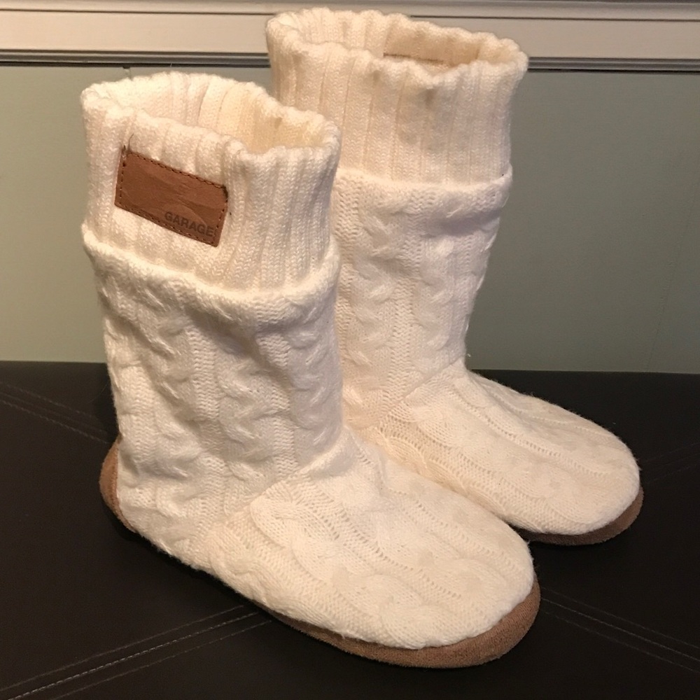 🆕 Cream Cable Knit Boot Slipper Socks, XS 5/6