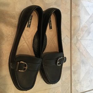 Black leather loafers