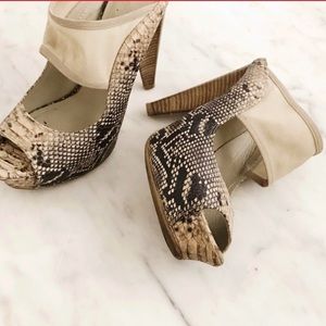 Snake skin backless heels