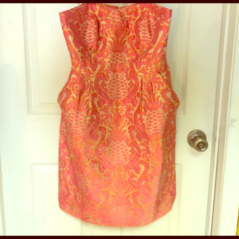 Kate Spade Strapless Pineapple Metallic Dress