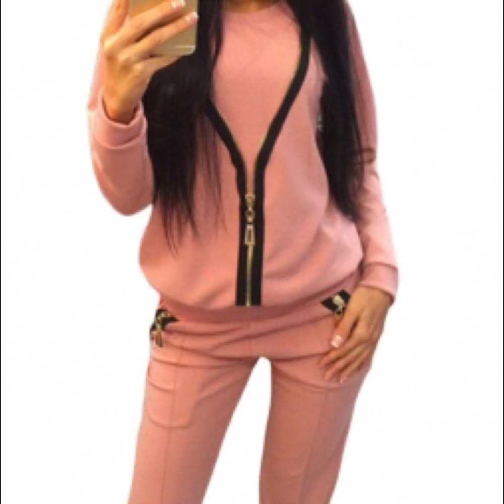 2pc Sweatsuit Pink with Zipper design