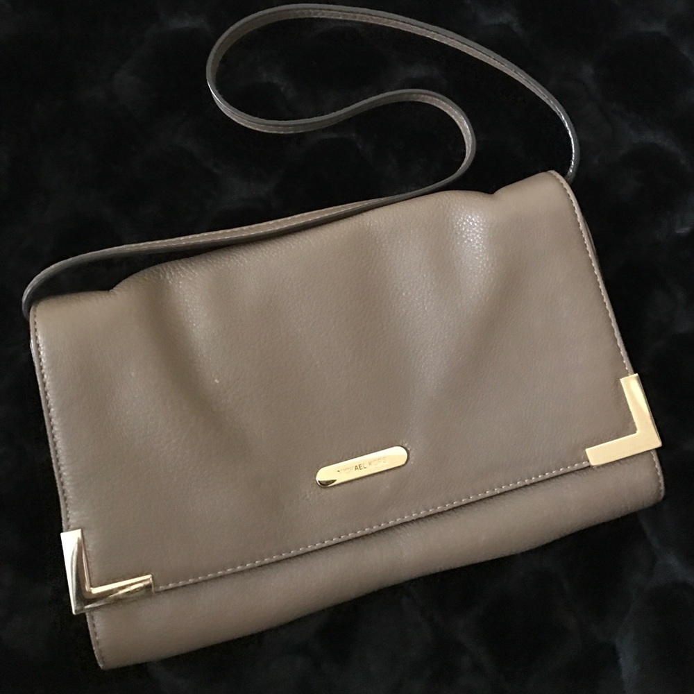 Sale! MK taupe leather clutch shoulder bag