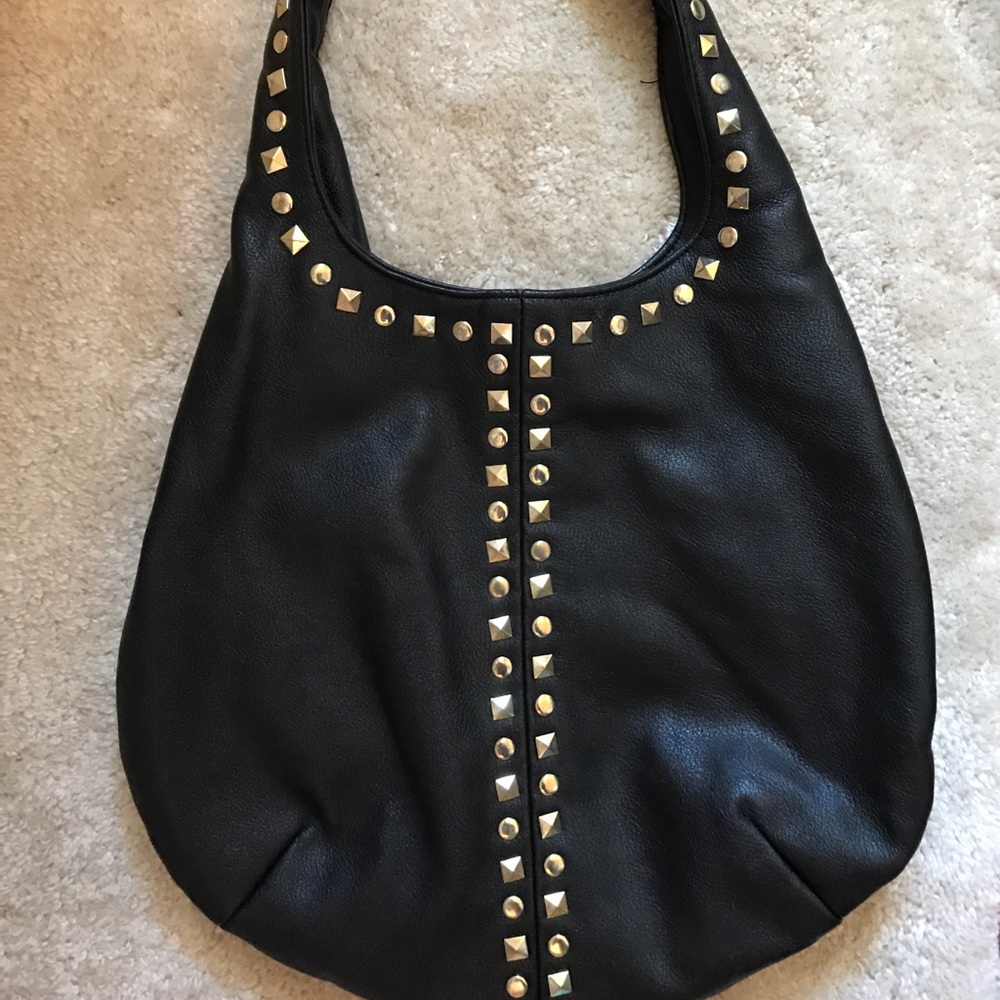 Black Studded Faux Leather Handbag