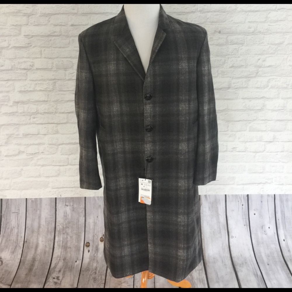 Zara Men Black Long Trench Pea Coat