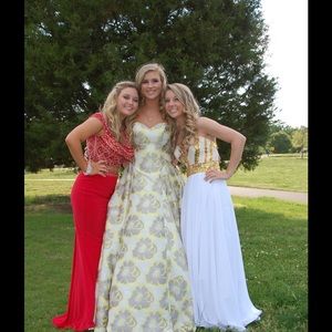 White and gold prom dress