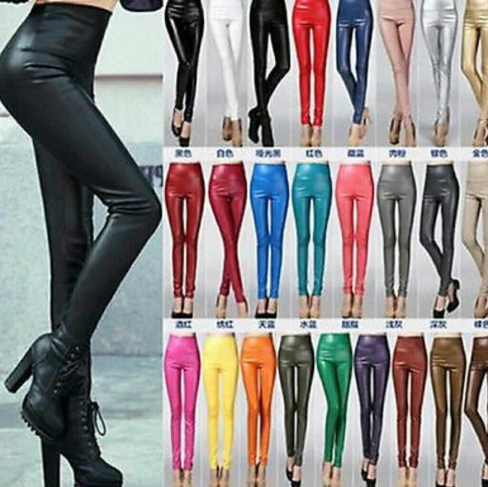 High Waist Slim Fit Faux Leather Pants Warm L/XL!