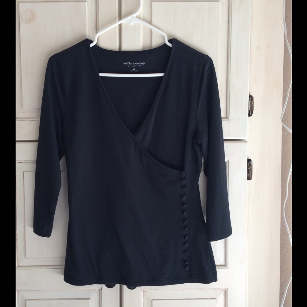 Soft Surroundings Wrap Blouse-Navy Blue