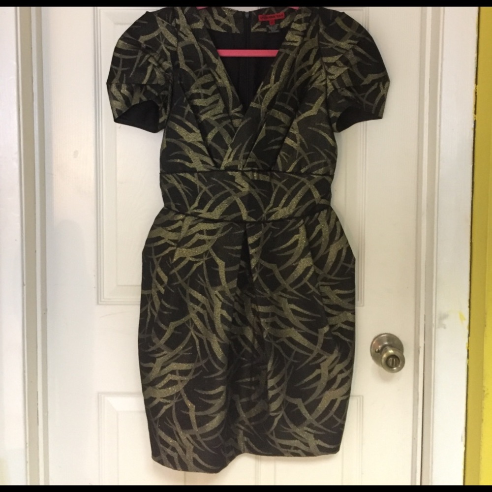 Vivienne Tam Black Gold Bamboo Print Dress
