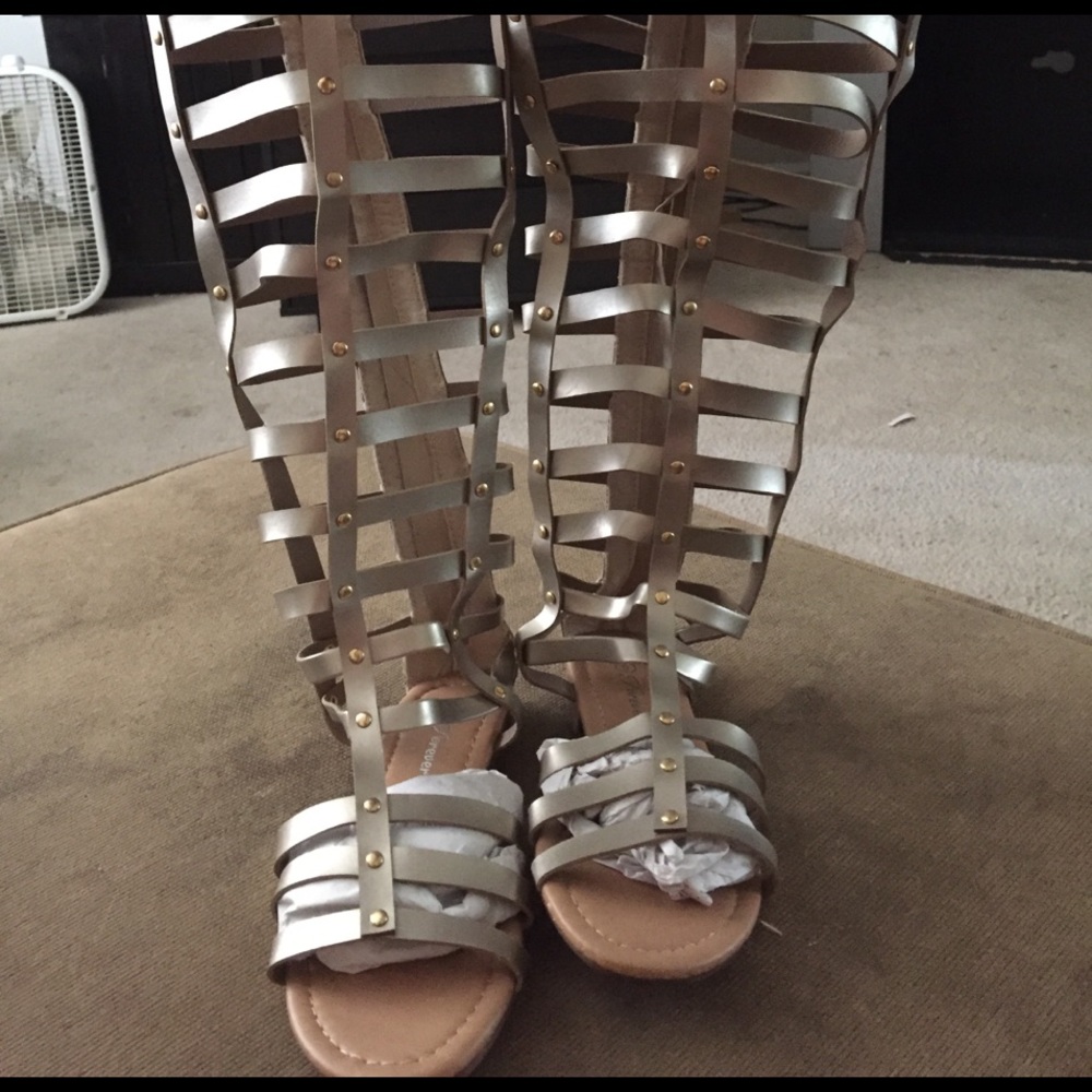 Gold gladiator cage sandals
