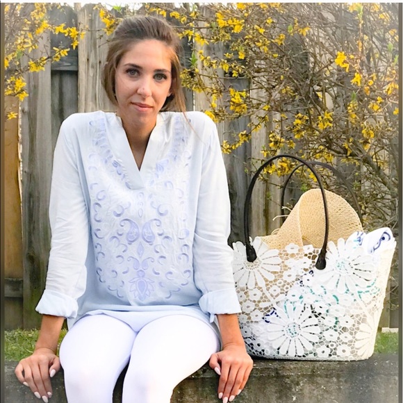 🌸 Marina Blue Embroidered Tunic - Picture 2 of 5