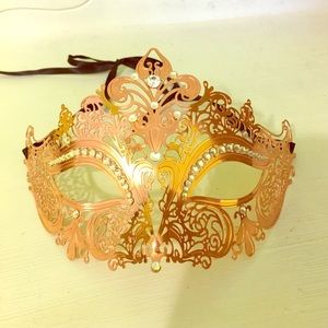 Bejeweled Rose Gold color metal masquerade mask