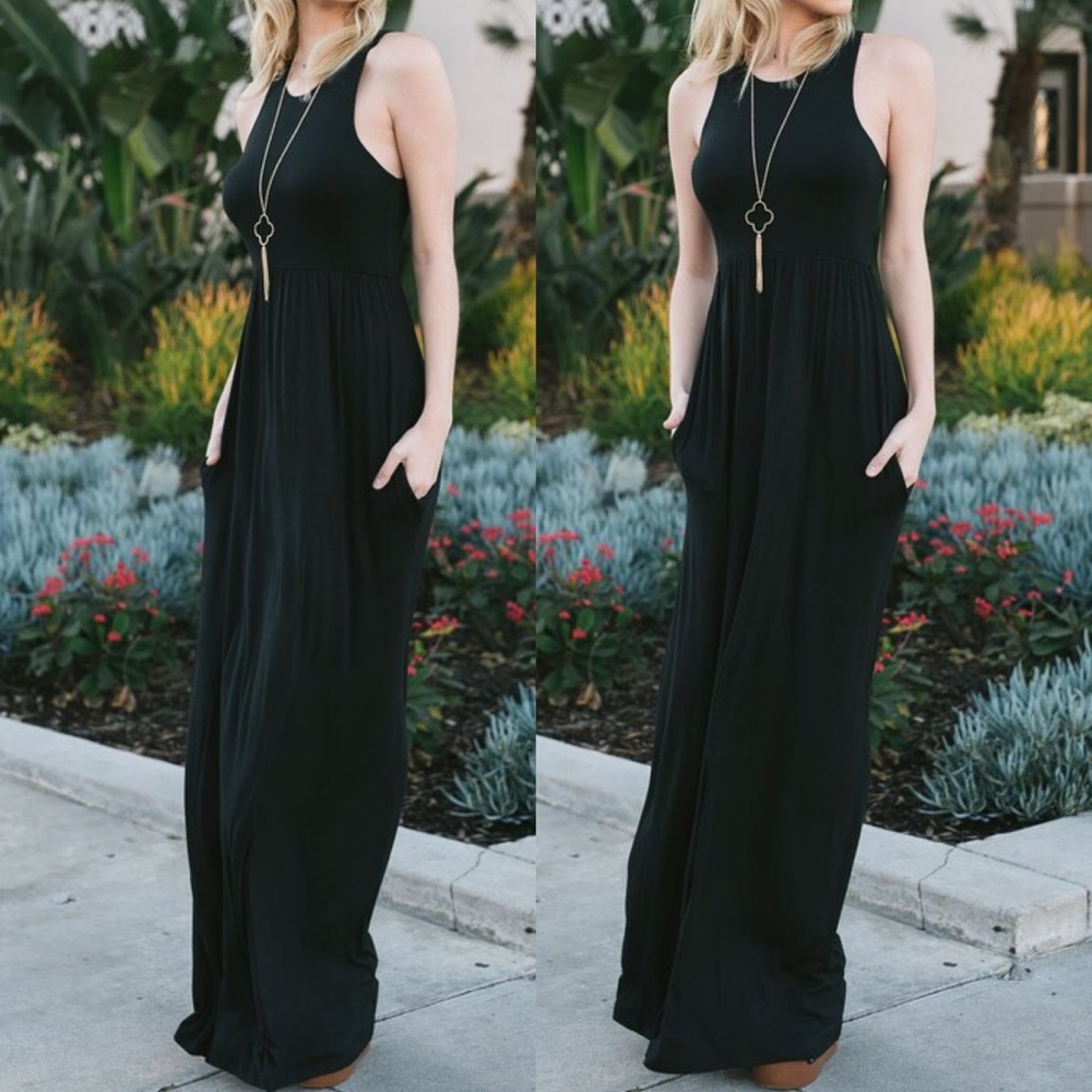 🆕 Black sleeveless racer back tank maxi dress - Picture 2 of 3