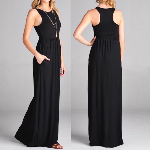 Pink Peplum Boutique Dresses & Skirts - 🆕 Black sleeveless racer back tank maxi dress