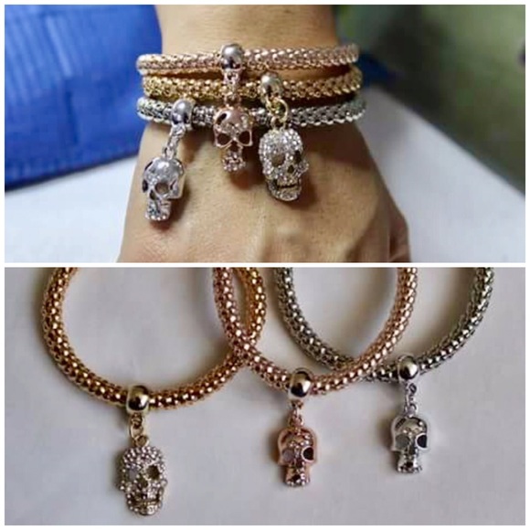 3 Pirate Biker Skull Charm Halloween Bracelets NWT - Picture 7 of 8
