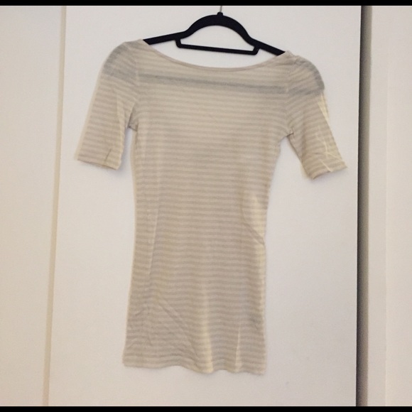 Club Monaco beige stripped knit tee - Picture 1 of 3
