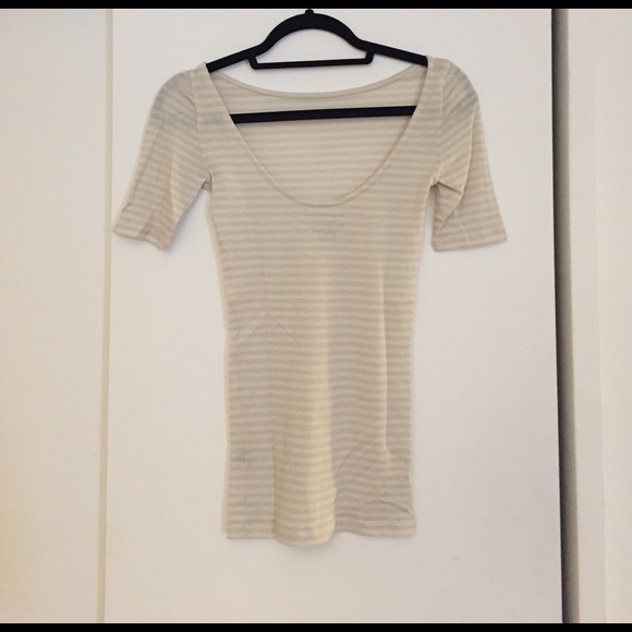 Club Monaco beige stripped knit tee - Picture 3 of 3