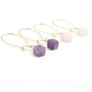 🆑Pink Natural Stone Gold Earrings