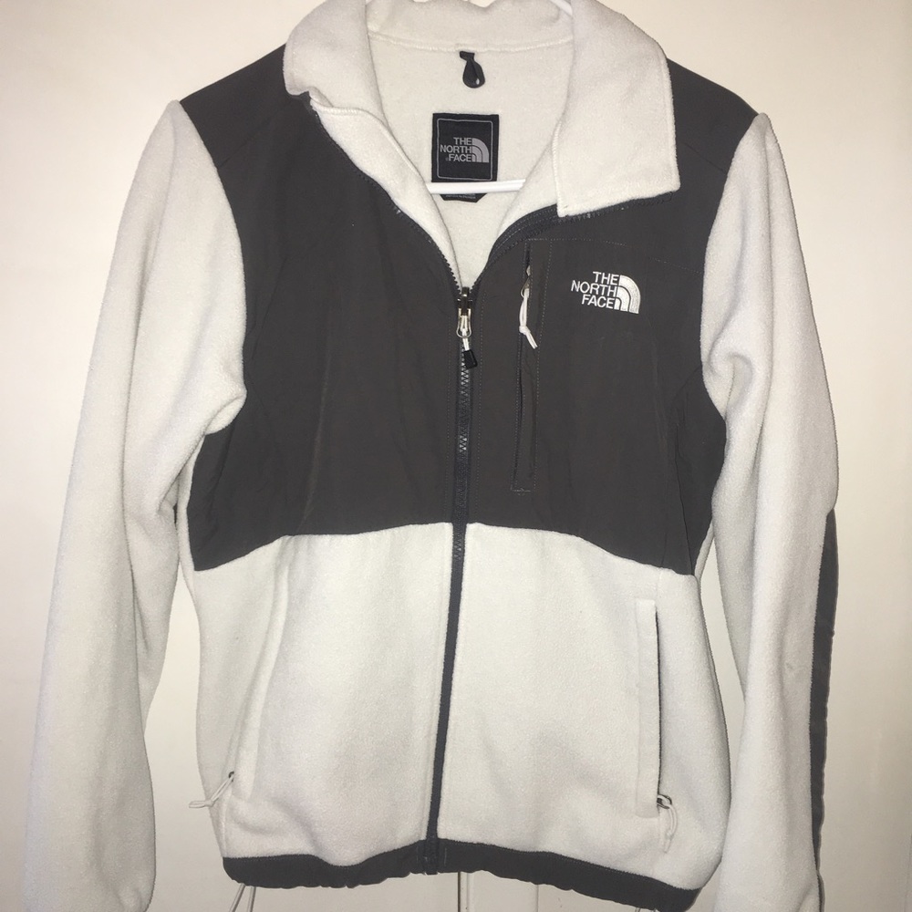 White and Grey Women's Denali North Face Jacket