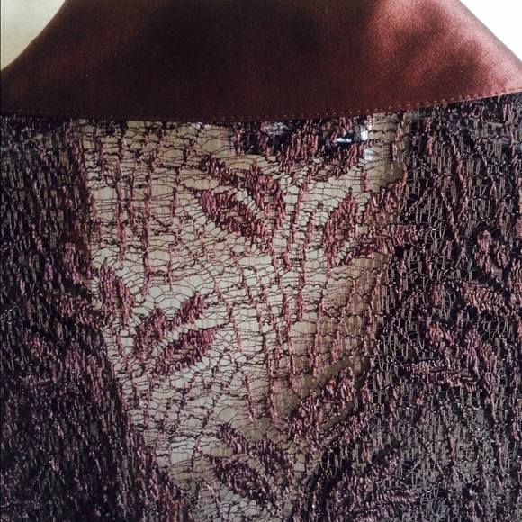 Brown Lace Long Sleeve Blouse Sz M Satin Accents - Picture 4 of 5