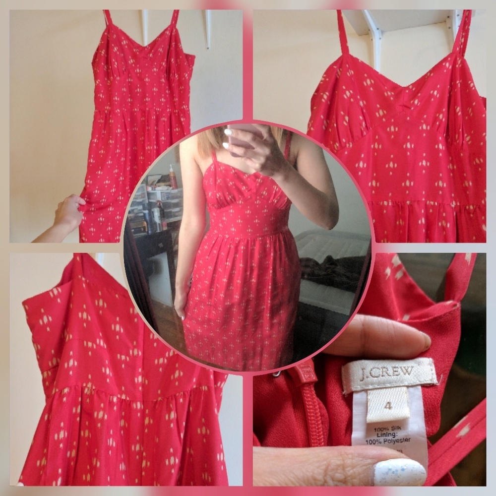 J. Crew 100% Silk Patterned Red Dress