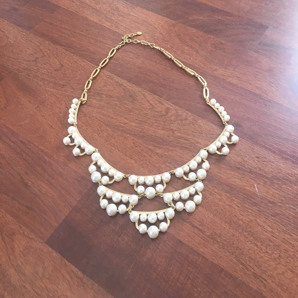 Gold Pearl Statement Necklace - NEW in box!