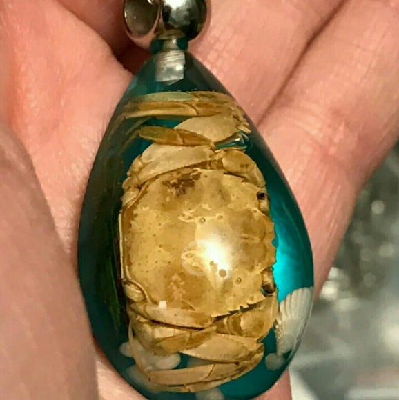 🦀 HANDCRAFTED REAL CRAB  SHELL TIBETAN SILVER NECKLACE CHARM  18" CHAIN ✨️ - Picture 1 of 4