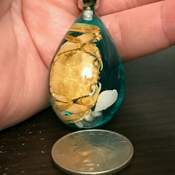 🦀 HANDCRAFTED REAL CRAB  SHELL TIBETAN SILVER NECKLACE CHARM  18" CHAIN ✨️ - Picture 2 of 4