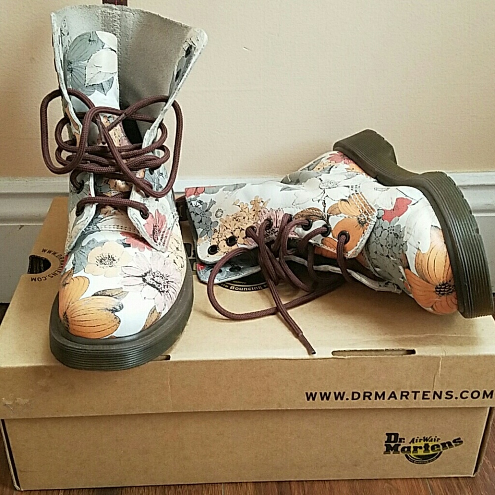 White floral print Doc Marten boots