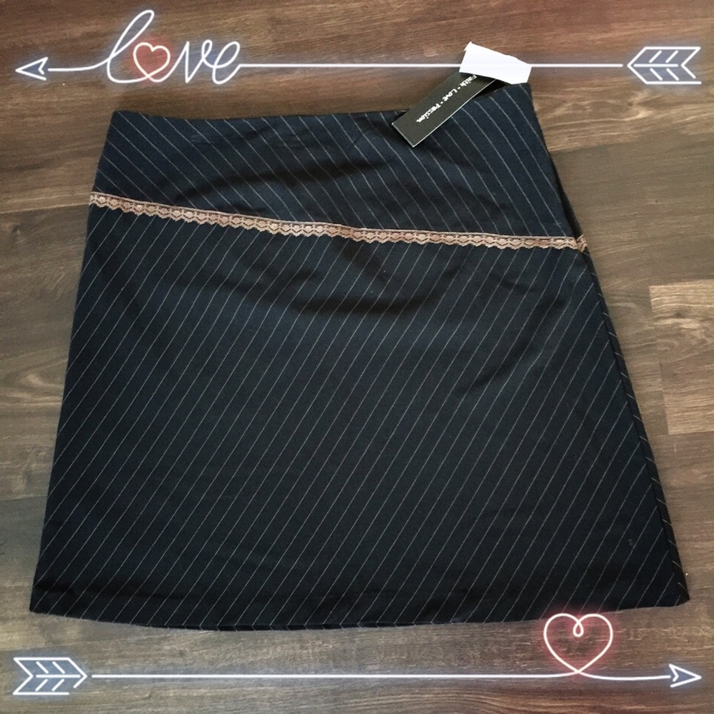 Dark Brown Lace Pinstripe Skirt
