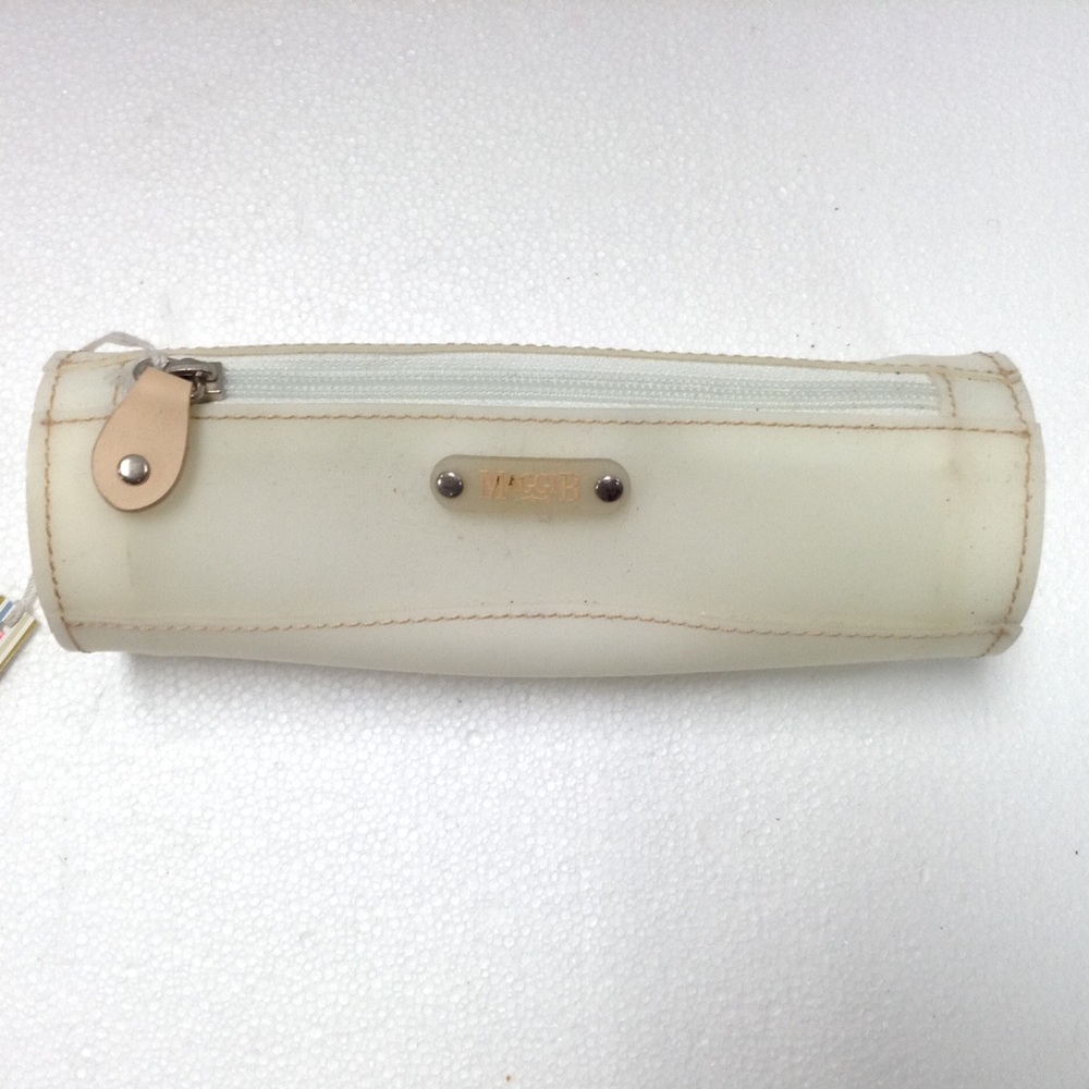 Maggie B White Frosted Cylinder Make Up Bag