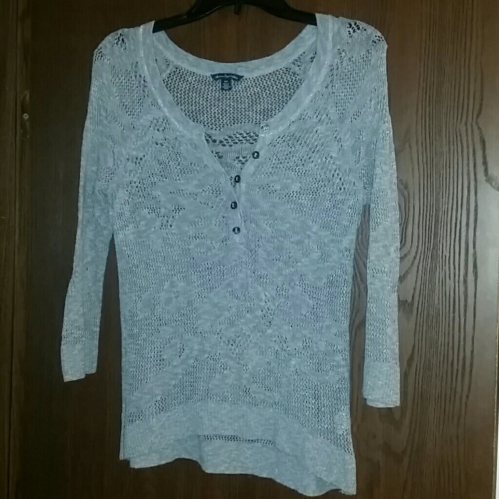 American Eagle Crochet Knit 3/4 Sleeve Top