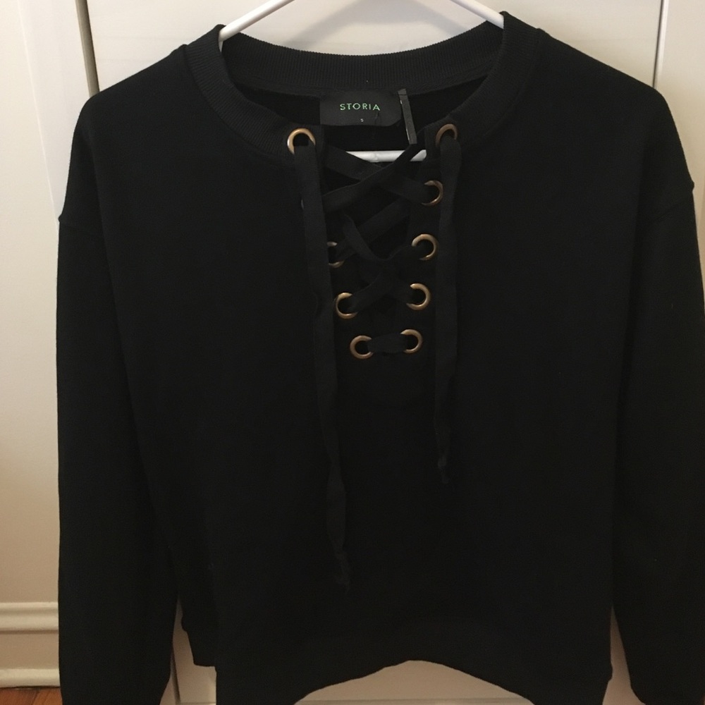 Black lace up sweatshirt
